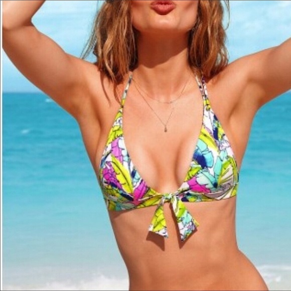 Victoria’s Secret Gold Shimmer Stripe Triangle Halter Bikini Top Size XS - Picture 2 of 9